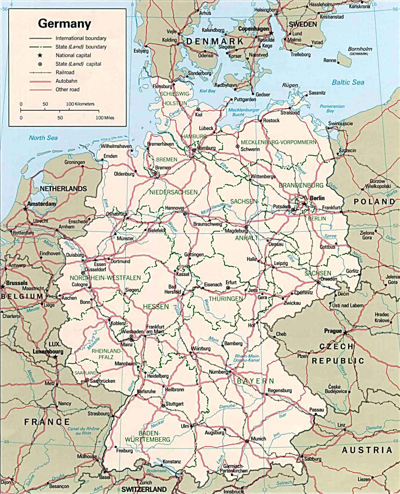 Немецкая политическая карта Федеративной Республики Германия