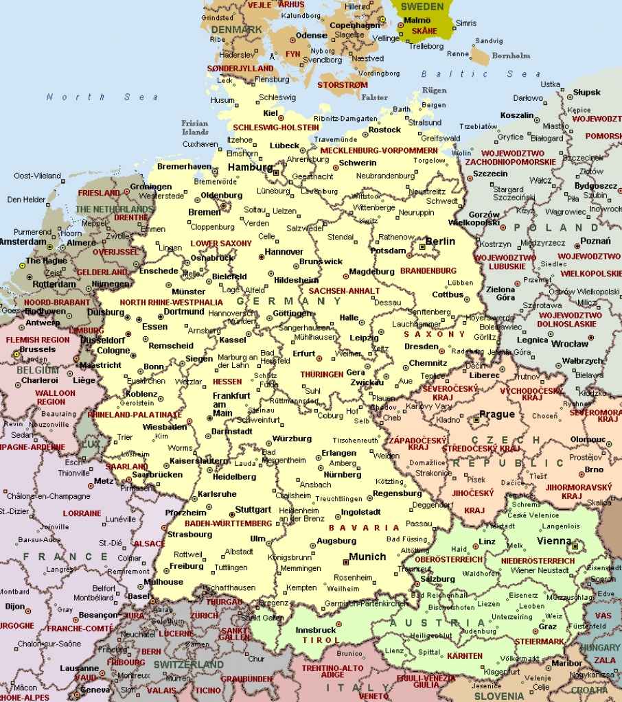 Карта ФРГ политическая на немецком языке
