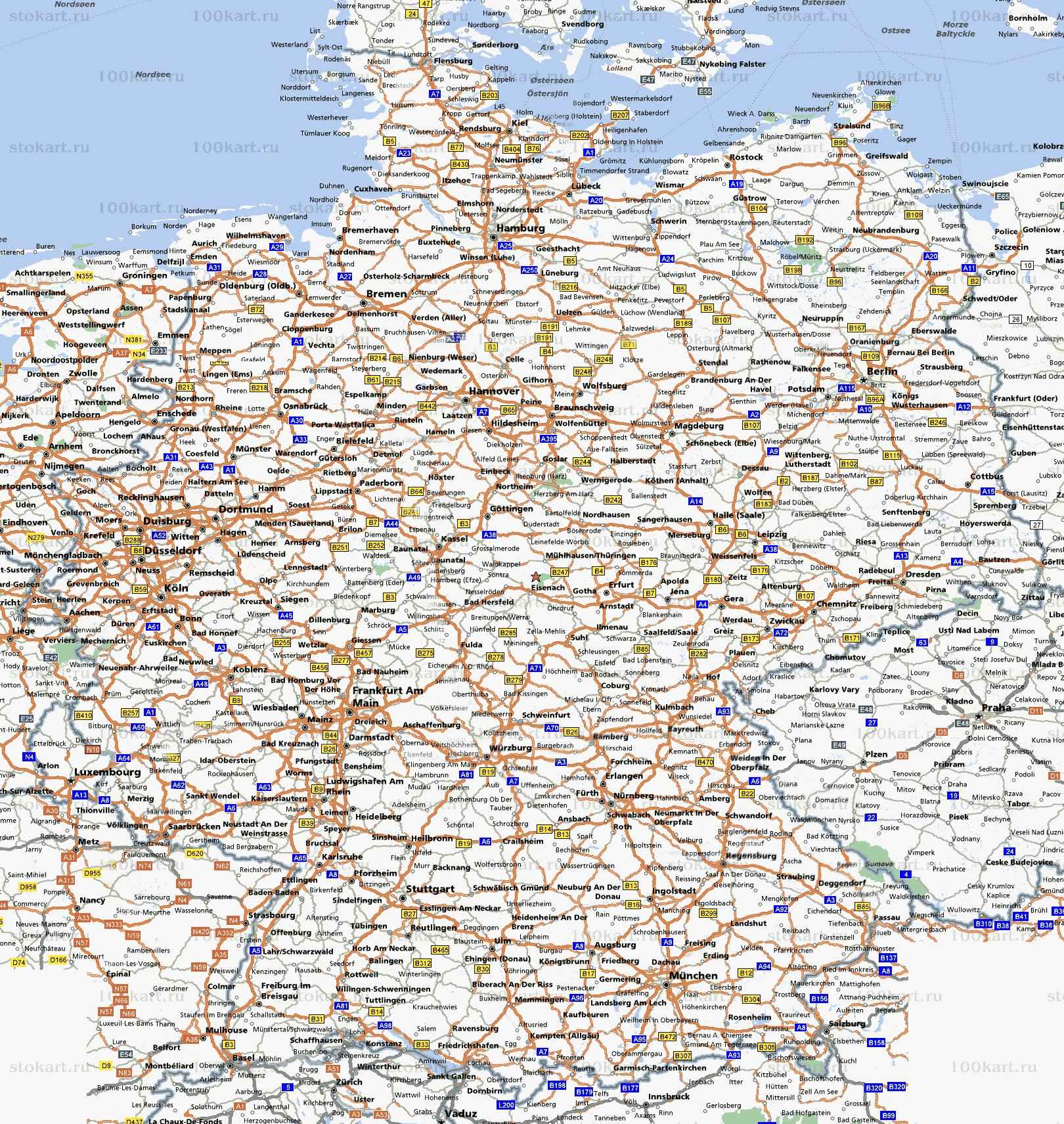 Автомобильные карты Германии на детальной карте страны (немецкий язык)