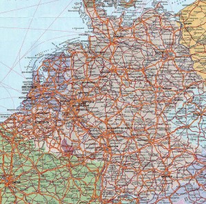 Политическая карта Германии, на которую нанесены основные автомобильные дороги страны