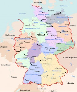 Англоязычная карта Германии политическая