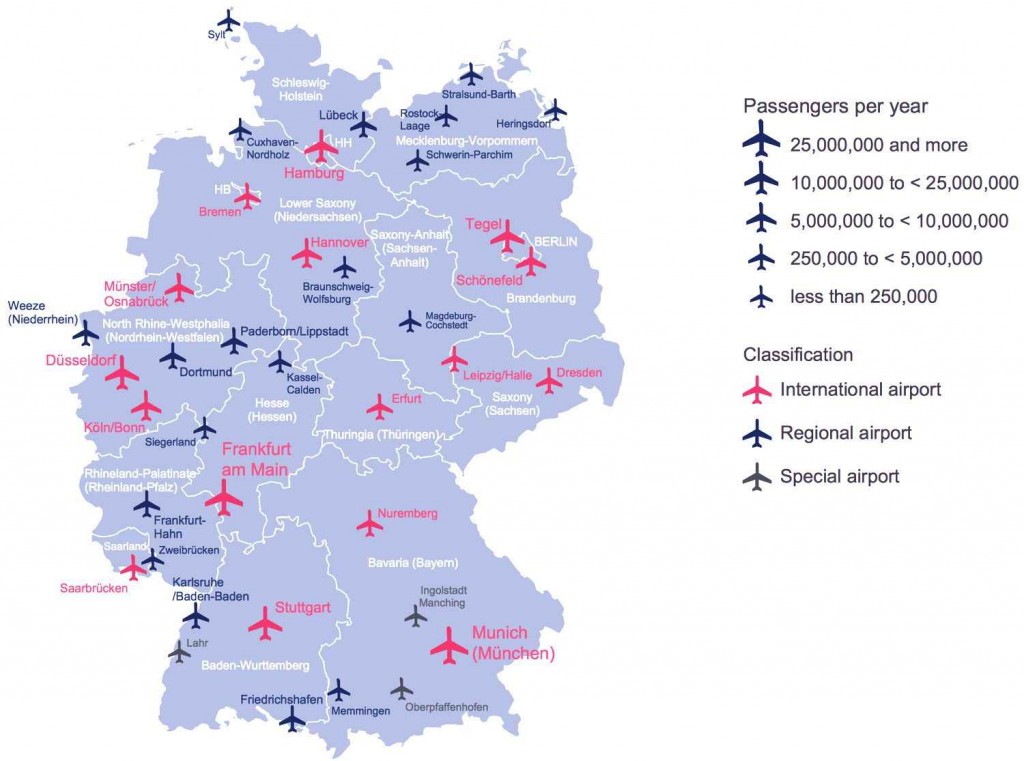 Аэропорты Германии на карте