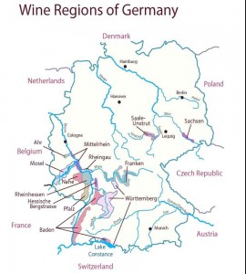 Карта районов виноделия Германии