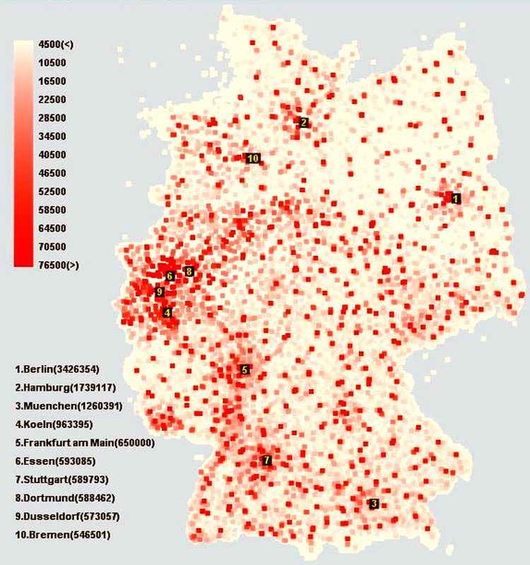 Карта плотности населения Германии