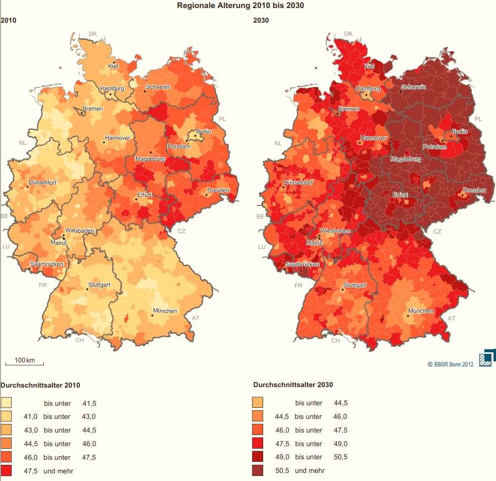 Как по прогнозу изменится средний возраст населения Германии к 2030 году