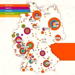 Карта Германии, на которой в виде диаграмм обозначены места, в которых преобладают те или иные виды развлечений и отдыха