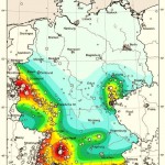 Карта, на которой отображена степень вероятности землетрясений на территории Германии