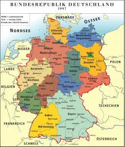 Федеративная республика Германия - политическая карта на немецком языке