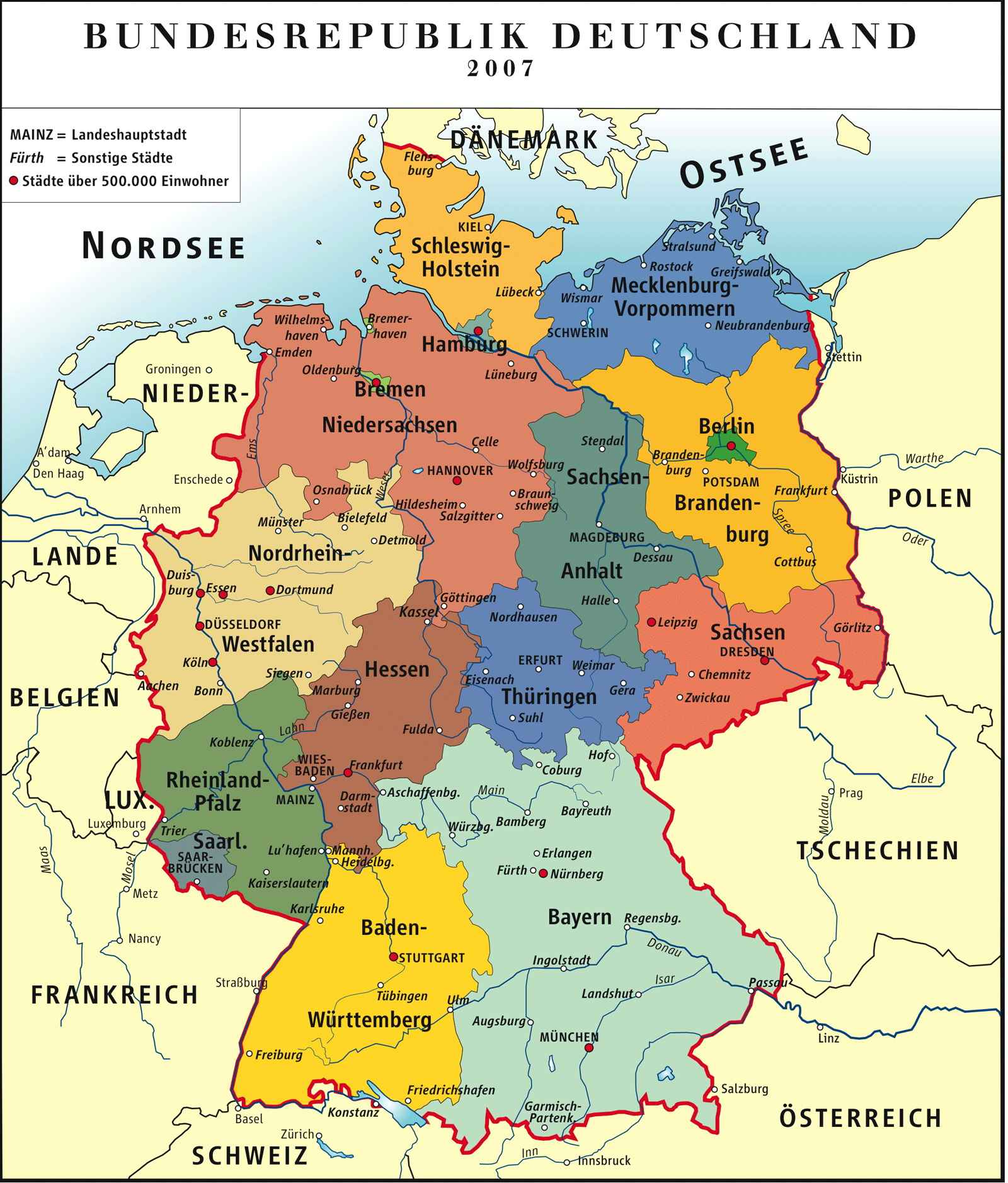 Федеративная республика Германия - политическая карта на немецком языке