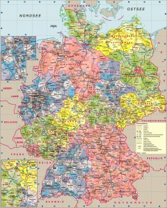 Большая политическая карта Германии на немецком языке