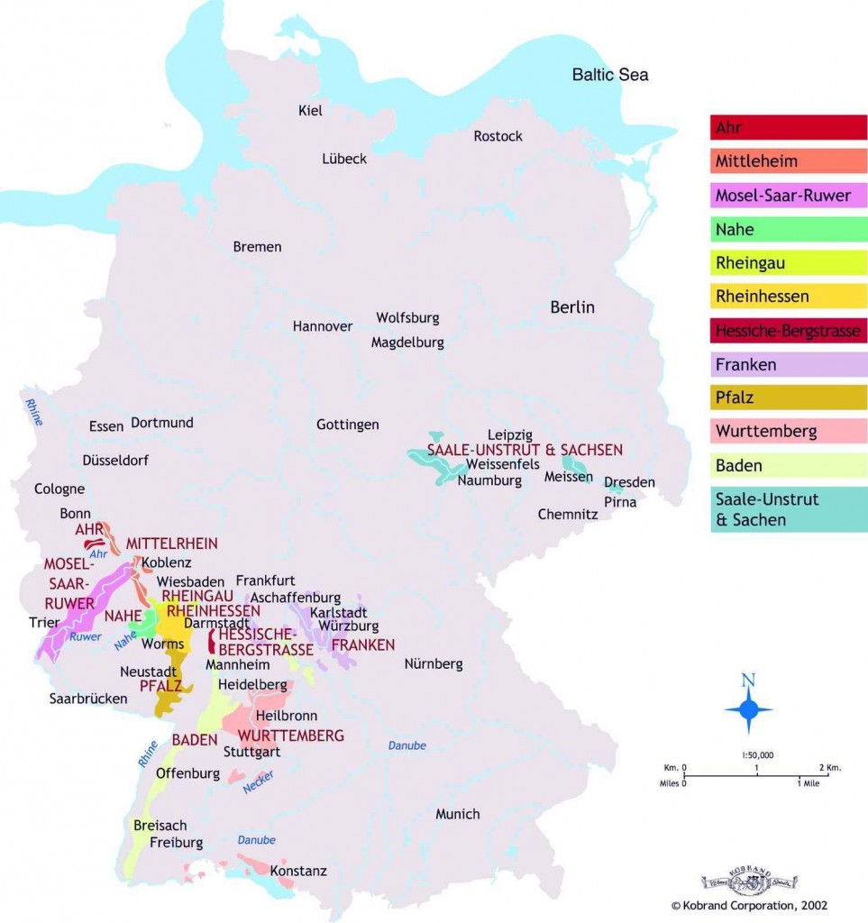 Карта районов виноградарства Германии