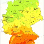 Среднегодовые значения поступления солнечного излучения на территории Германии
