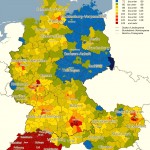 Карта, на которой отображена покупательная способность населения разных частей Германии